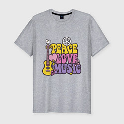Мужская slim-футболка Мир любовь и музыка