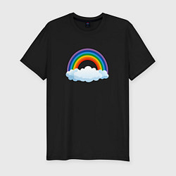 Футболка slim-fit Мультяшная радуга с облаками, цвет: черный