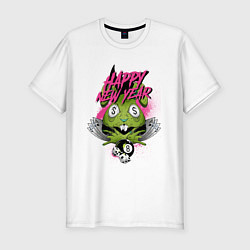 Футболка slim-fit Green rabbit Happy new year, цвет: белый