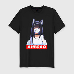 Мужская slim-футболка Девушка ахегао с логотипом