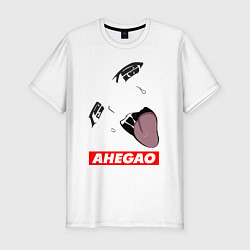 Мужская slim-футболка Лицо ахегао с красным логотипом