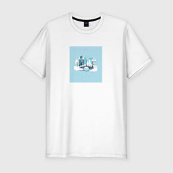 Мужская slim-футболка Голубой зимний город
