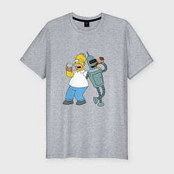 Футболка slim-fit Drunk Homer and Bender, цвет: меланж