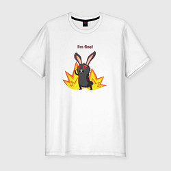 Футболка slim-fit Черный кролик I am fine мем, цвет: белый