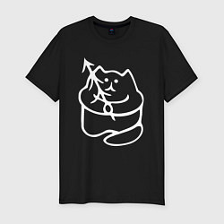Футболка slim-fit Котик с елкой белый, цвет: черный