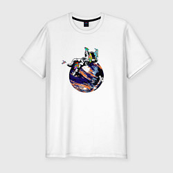 Футболка slim-fit Птицы на мечтающем космонавте, цвет: белый