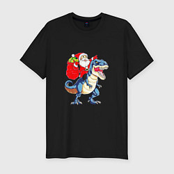 Футболка slim-fit Father Christmas on a dinosaur, цвет: черный