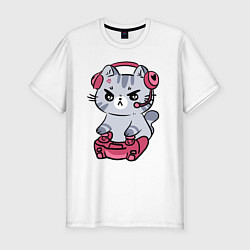 Футболка slim-fit Котёнок заядлый игроман, цвет: белый