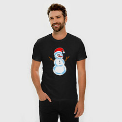 Футболка slim-fit Мультяшный новогодний снеговик, цвет: черный — фото 2