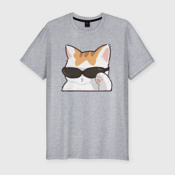 Футболка slim-fit Бело-рыжий котик в очках, цвет: меланж