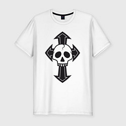 Футболка slim-fit Белый череп на чёрном кресте, цвет: белый