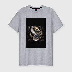 Футболка slim-fit Змея из металла золото и серебро готик черный, цвет: меланж