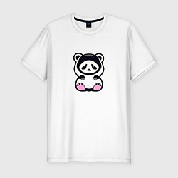 Мужская slim-футболка Милая панда в капюшоне