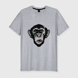 Мужская slim-футболка Шимпанзе с сигарой