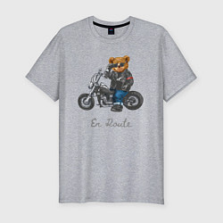 Мужская slim-футболка Крутой мотоциклист медведь