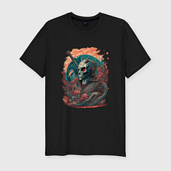 Мужская slim-футболка Череп скелета самурая