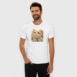 Футболка slim-fit Cat smiling meme art, цвет: белый — фото 2