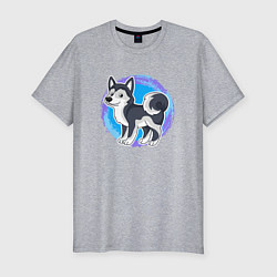 Мужская slim-футболка Мультяшный пёс хаски