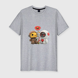 Футболка slim-fit Влюбленные роботы арт, цвет: меланж