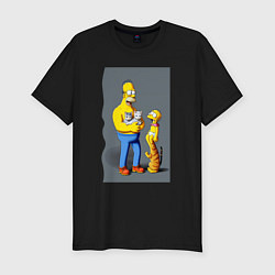 Футболка slim-fit Homer Simpson and cats - нейросеть арт, цвет: черный