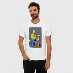 Футболка slim-fit Homer Simpson and cats - нейросеть арт, цвет: белый — фото 2