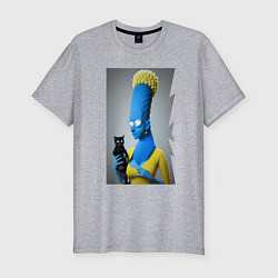 Футболка slim-fit Marge Simpson and black cat - нейросеть - fantasy, цвет: меланж