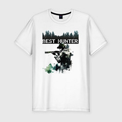 Мужская slim-футболка Лучший охотник на фоне леса