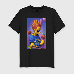 Футболка slim-fit Bart Simpson - нейросеть - сюрреализм, цвет: черный