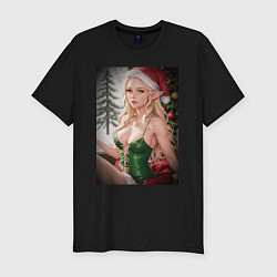Футболка slim-fit Новогодняя эльфийка, цвет: черный