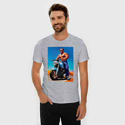 Футболка slim-fit Arnold Schwarzenegger on a motorcycle -neural netw, цвет: меланж — фото 2