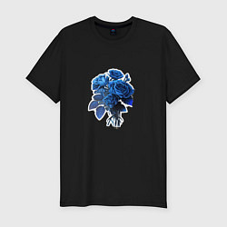 Футболка slim-fit Букет и синие розы, цвет: черный