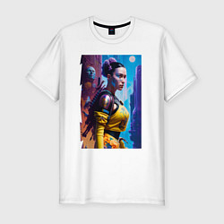 Футболка slim-fit Cyberpunk - character - neural network, цвет: белый