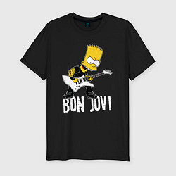 Футболка slim-fit Bon Jovi Барт Симпсон рокер, цвет: черный