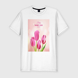 Футболка slim-fit Цветы 8 марта, цвет: белый