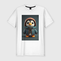 Мужская slim-футболка Пингвин в курточке и шлеме