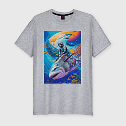 Футболка slim-fit Cyber shark - ocean and space - art, цвет: меланж