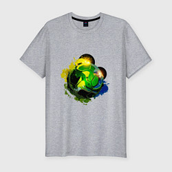 Мужская slim-футболка Футбольный мяч в красках акварели