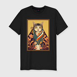 Мужская slim-футболка Кот в кимоно