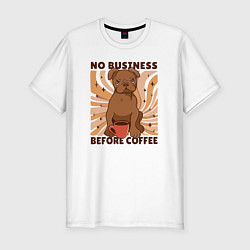 Футболка slim-fit No business before coffee, цвет: белый