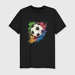 Футболка slim-fit Яркий футбольный мяч, цвет: черный