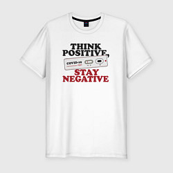 Футболка slim-fit Think positive stay negative, цвет: белый
