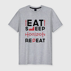 Футболка slim-fit Надпись: eat sleep Horizon repeat, цвет: меланж
