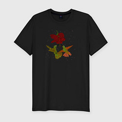 Мужская slim-футболка Два порхающих колибри у цветка