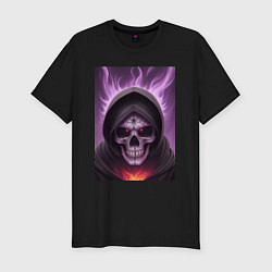 Мужская slim-футболка Фиолетовый череп с пламенем