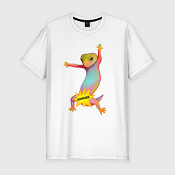 Футболка slim-fit Веселая ящерица цензура, цвет: белый
