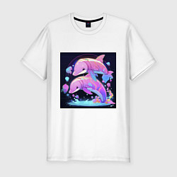 Футболка slim-fit Розовые аниме кибер-дельфины, цвет: белый