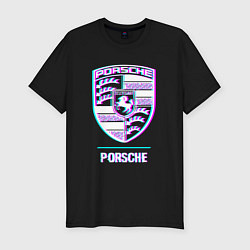 Футболка slim-fit Значок Porsche в стиле glitch, цвет: черный
