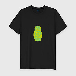 Мужская slim-футболка Матрешка в зелено-желтых цветах