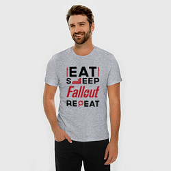 Футболка slim-fit Надпись: eat sleep Fallout repeat, цвет: меланж — фото 2