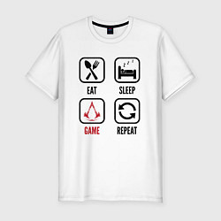 Футболка slim-fit Eat - sleep - Assassins Creed - repeat, цвет: белый